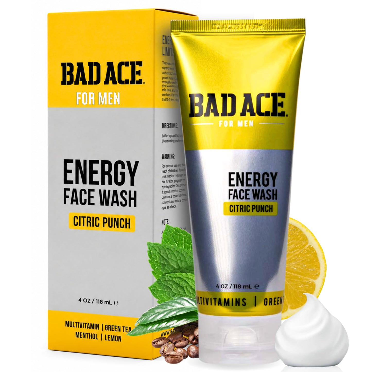 BAD ACE Energy Daily Face Wash | Korean Skin Care Formula Mens Face Wash for Dry Skin, Sensitive, Acne-Prone | Facial Cleanser for Men with Vitamins Beauty & Personal Care BAD ACE