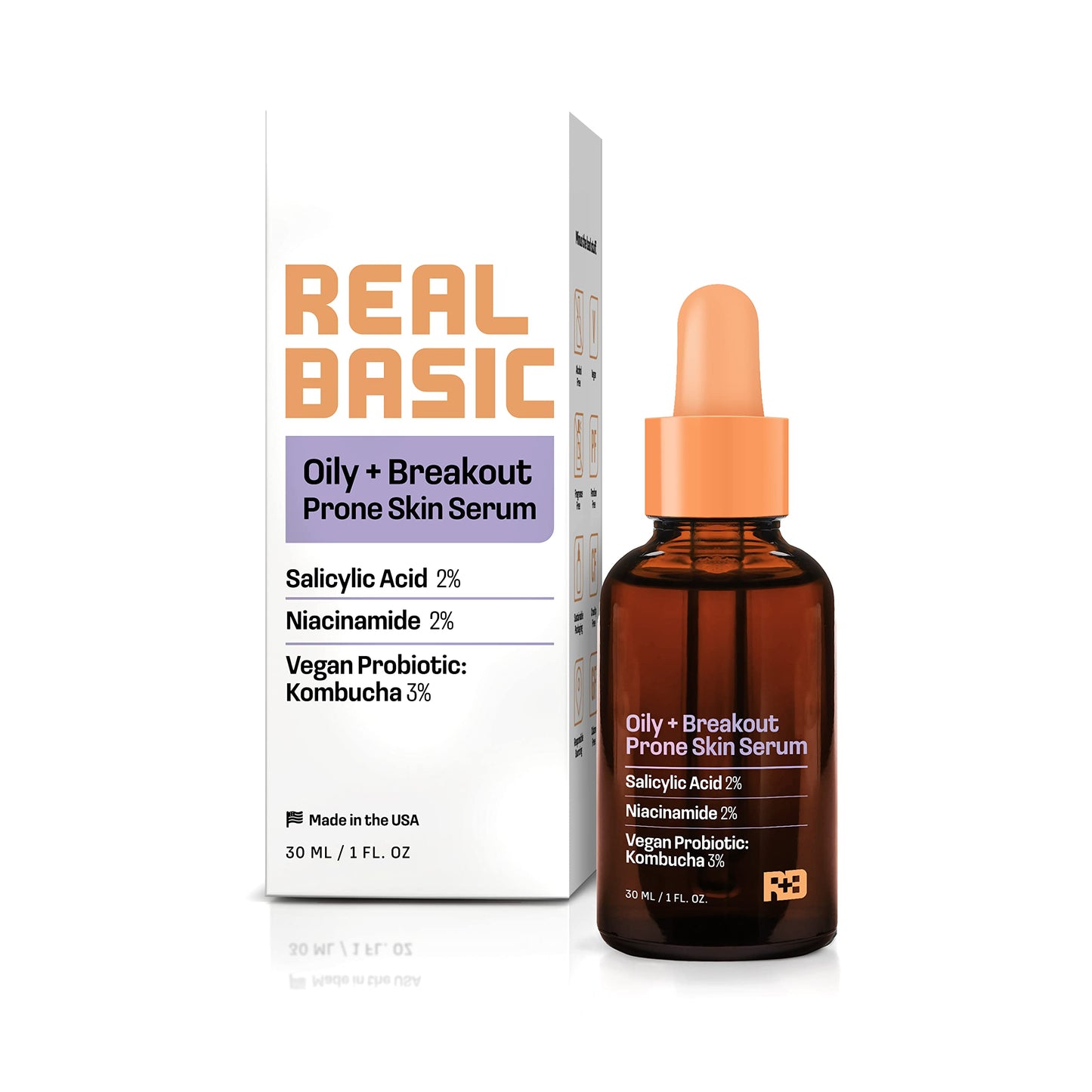 Real Basic Skin Serum for Oily Skin and Breakouts with Salicyclic Acid, Niacinamide & Vegan Probiotic Kombucha 1 oz. - Salicylic Acid Face Serum Beauty & Personal Care REAL BASIC