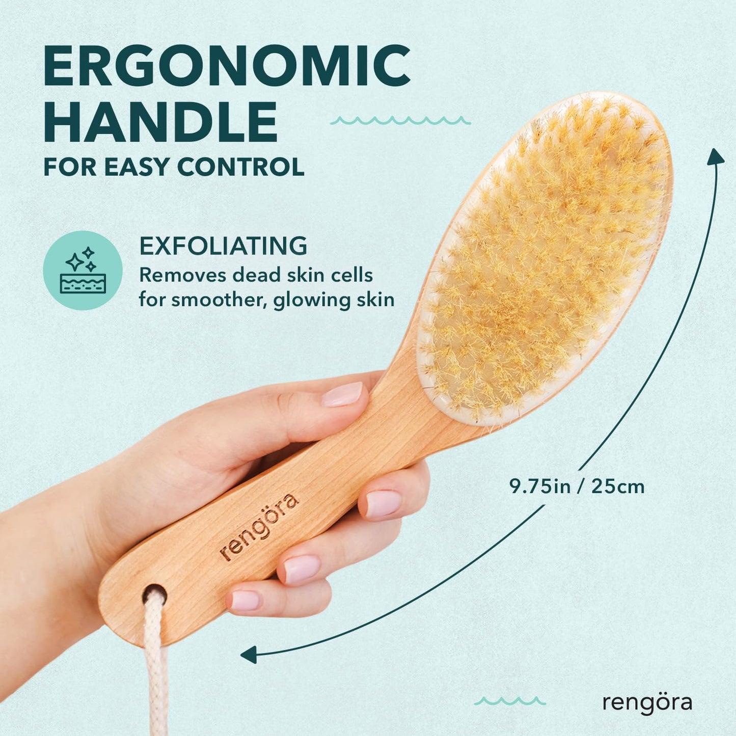 Dry Brushing Body Brush, Body Scrubber Dual-Use for Wet/Dry Exfoliating, Great for Lymphatic Drainage, Natural Boar Bristles, Ergonomic Handle, Makes Beauty and Personal Care rengöra