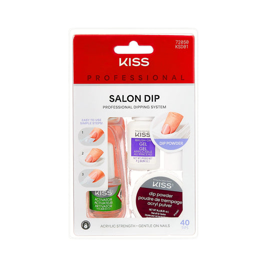 Kiss Salon Dip Professional Dipping System Dip Powder Manicure Kit, Brush-On Gel, Dip Powder, Activator, 2 Brushes, Dipping Tray, Cuticle Stick