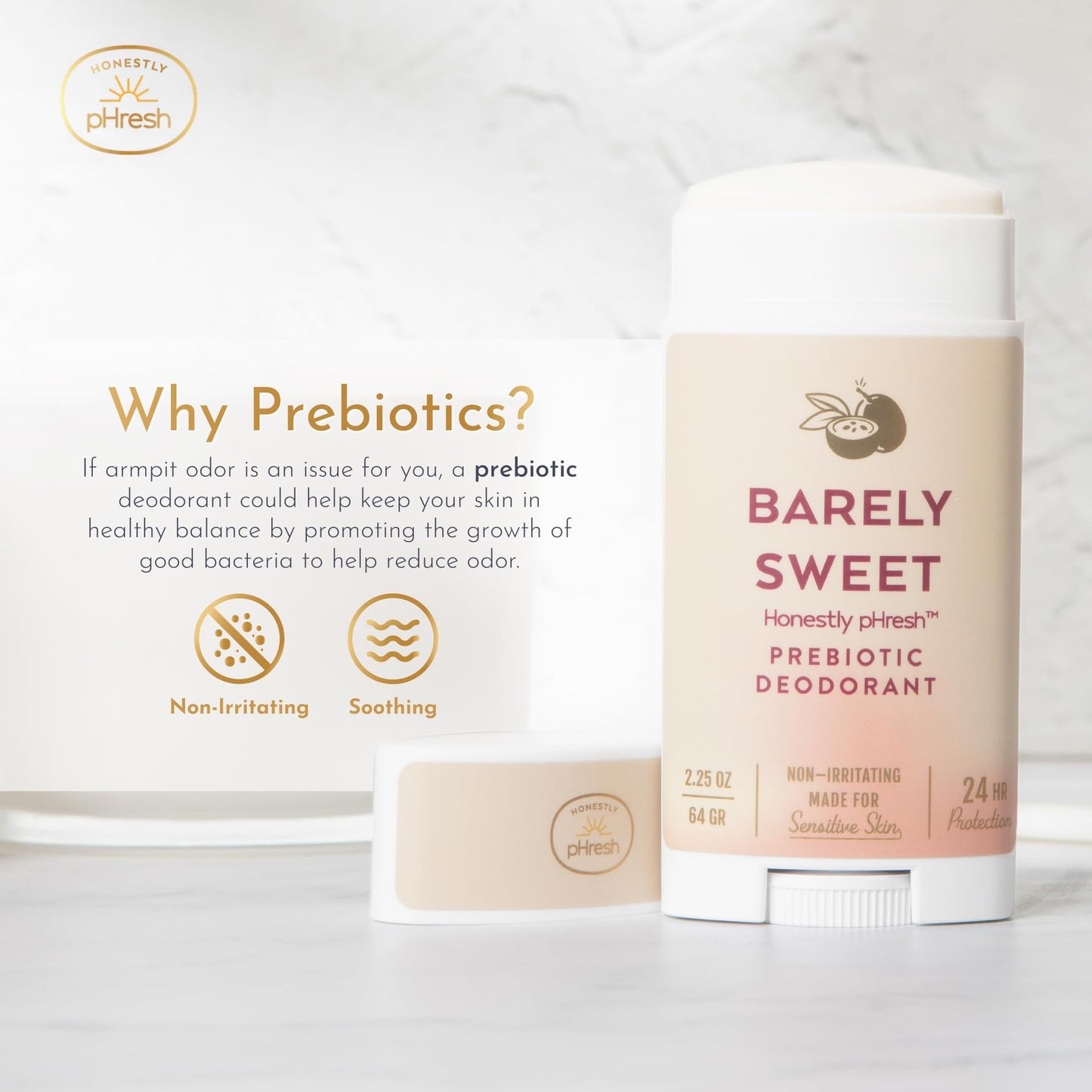 Honestly pHresh Prebiotic Natural Deodorant for Women - Aluminum & Baking Soda Free with 24 Hour Odor Protection. Clean Vegan Deodorant for Sensitive Beauty and Personal Care Honestly pHresh