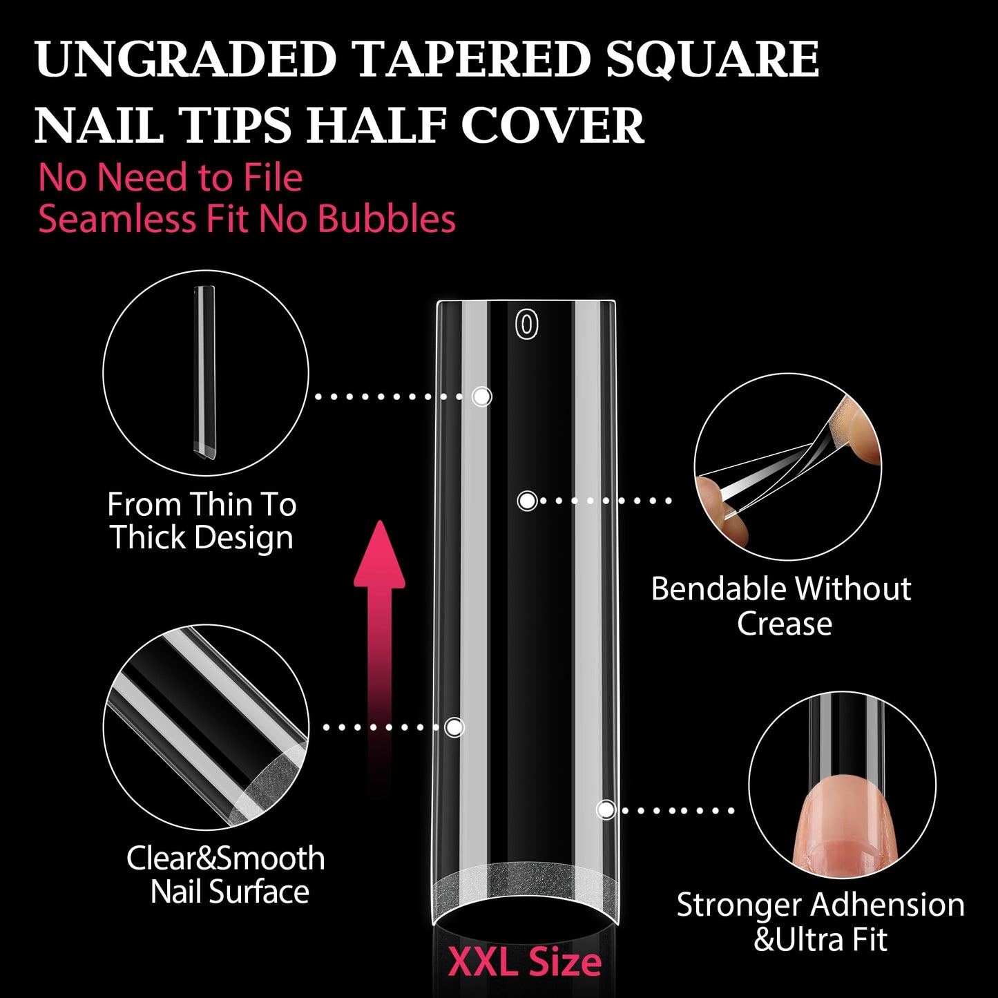 UNA GELLA Tapered Square Nail Tips XXL 216 PCS No C Curve Nail Tips Extra Long Straight Nails Half Fake No Trace for Acrylic Tips for Home DIY Beauty and Personal Care UNA GELLA