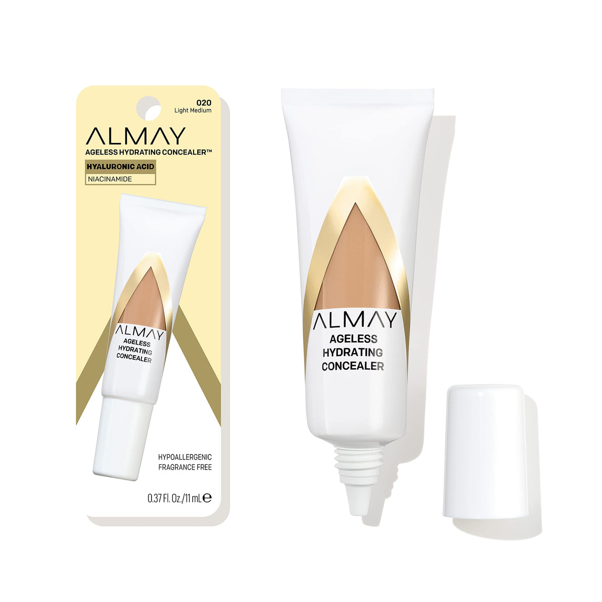 Almay Anti-Aging Concealer, Face Makeup with Hyaluronic Acid, Niacinamide, Vitamin C & E, Hypoallergenic, -Fragrance Free, 020 Light Medium, 0.37 Fl Beauty & Personal Care Almay