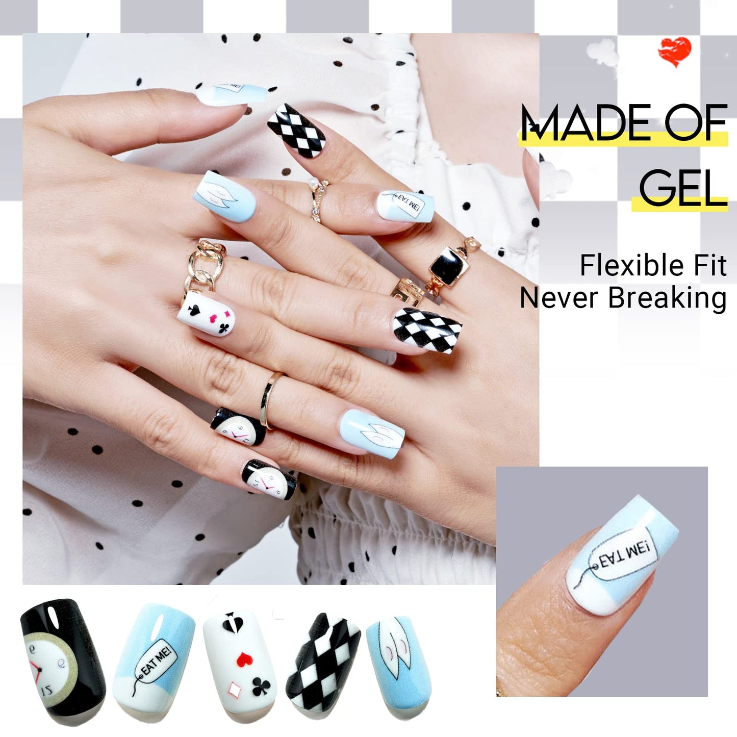 GLAMERMAID Dark Blue White Ombre Press on Nails Medium Square, Oil Painting Glossy Gel Stick on Fake Nals Short Square, Neutral Glue 0n Nails Kit Beauty & Personal Care GLAMERMAID