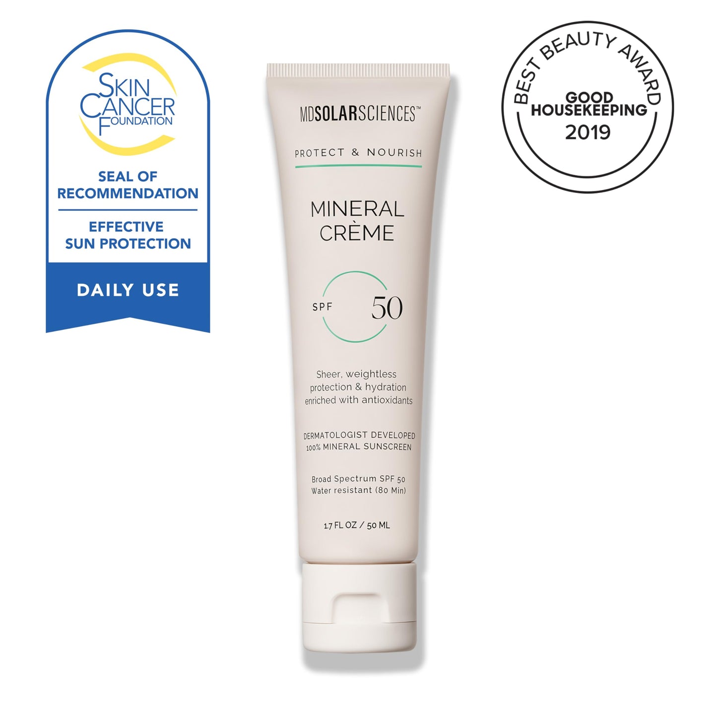 MDSolarSciences Mineral Crème Sunscreen SPF 50 | Water-Resistant, Broad Spectrum UV Protection | Zinc Oxide Formula with Antioxidants | No White Cast Beauty & Personal Care MDSolarSciences