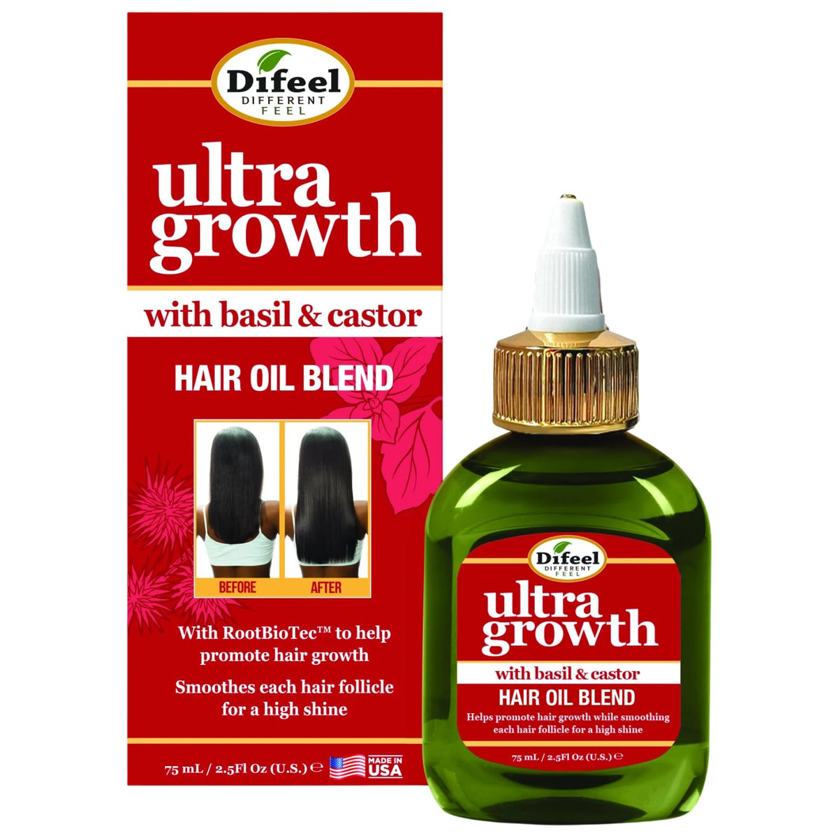 Difeel Ultra Growth Basil & Castor Hair Oil Blend - Travel Size 2.5 ounce (2-PACK)