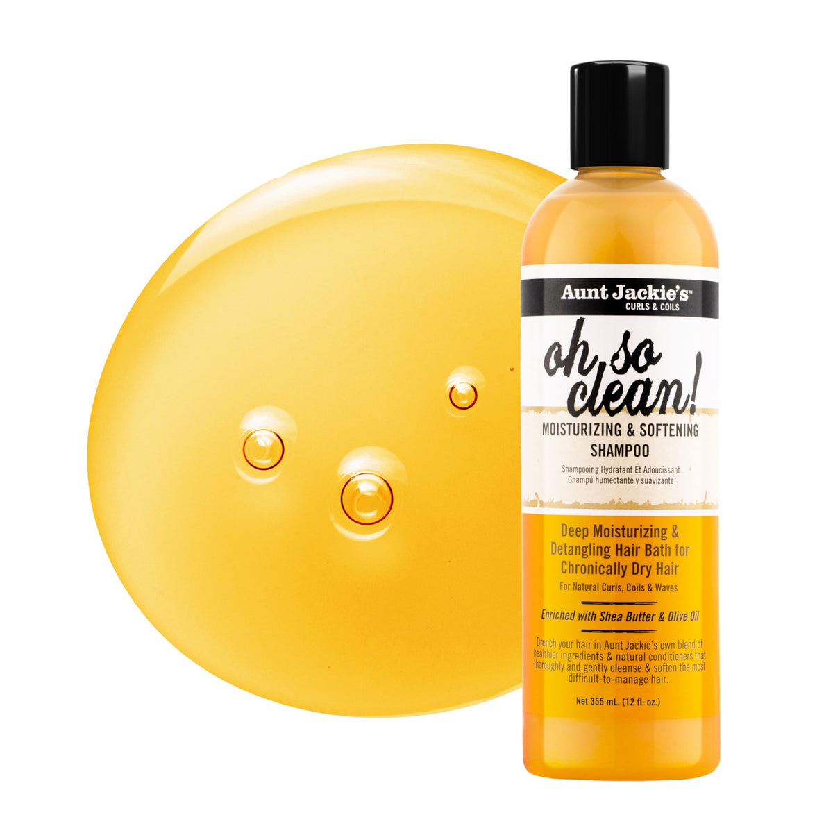 Aunt Jackie's Curls and Coils Oh So Clean Deep Moisturizing and Softening Hair Shampoo for Natural Curls, Coils and Waves, Enriched shea Butter, 12 oz