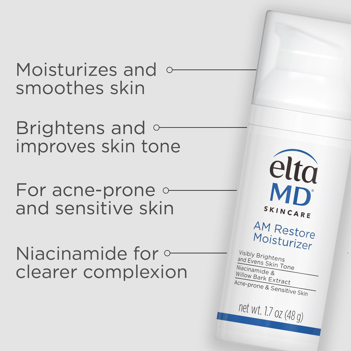 EltaMD AM Restore Face Moisturizer for Women and Men, Light Moisturizer Face Cream, Made with Niacinamide and Hyaluronic Acid, 1.7 oz Pump Beauty & Personal Care EltaMD