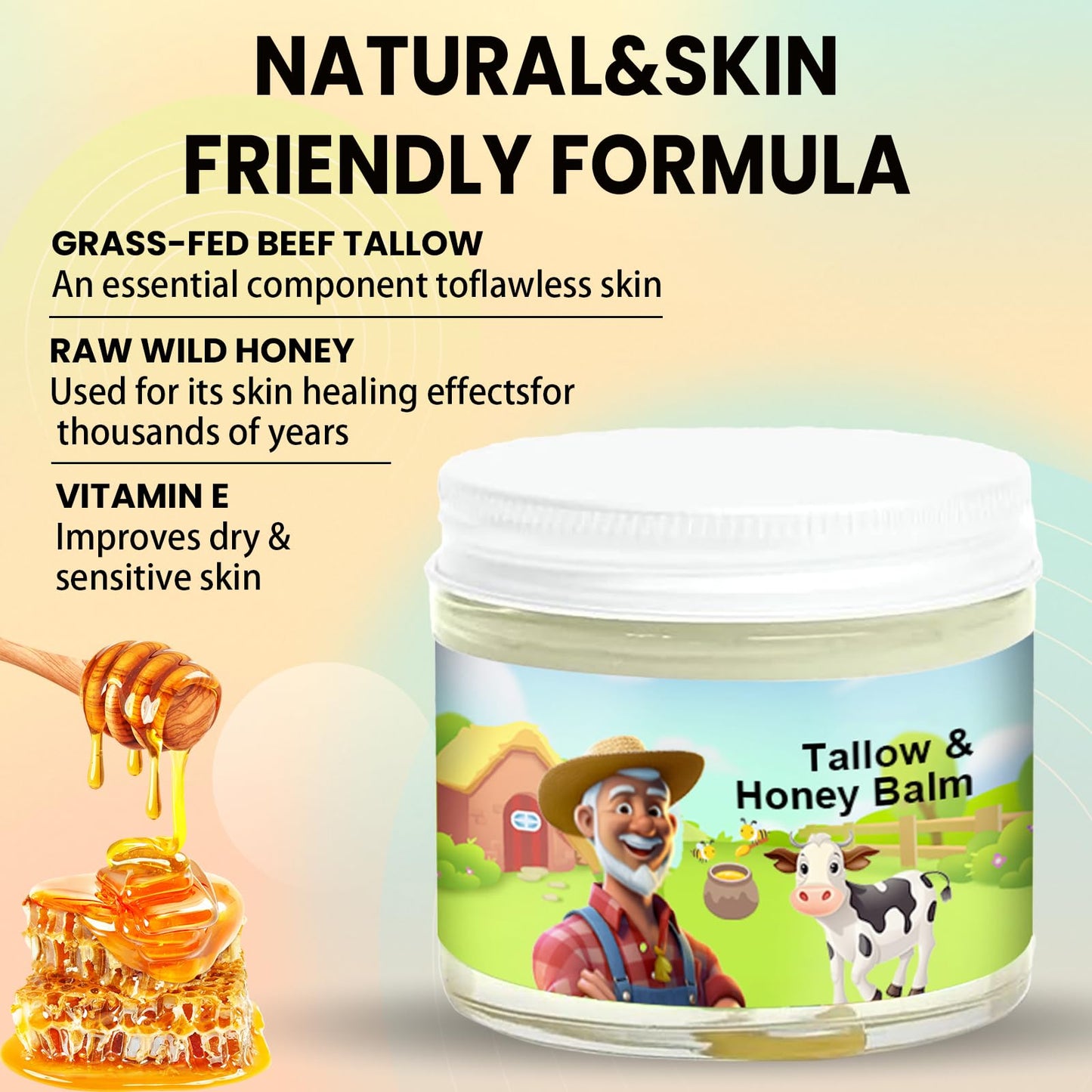 SVPMECN Tallow and Honey Balm, Tallow Face Moisturizer, Grass-Fed Beef Tallow & Raw Wild Honey for Smooth, Natural Formula, Hydrated Skin Beauty and Personal Care SVPMECN