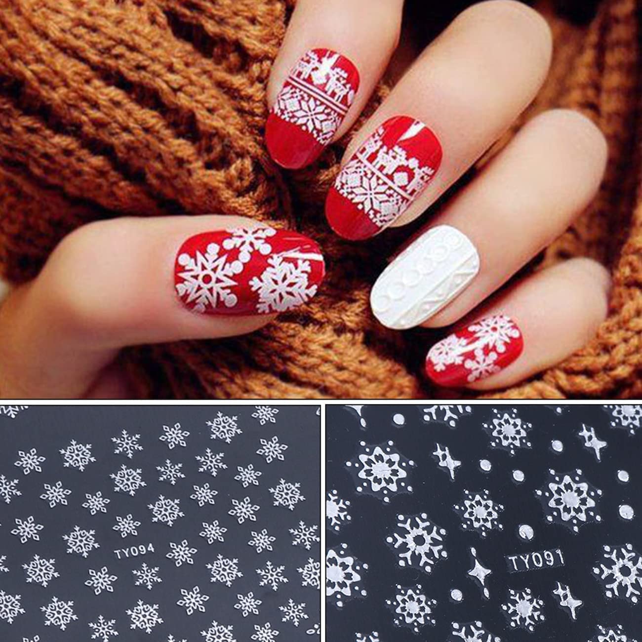 24 Sheets Snowflakes Nail Art Stickers Decals Christmas Nail Decals 3D Snowflake Self-Adhesive Nail Designs White and Sliver Winter Nail Art Supplies Beauty & Personal Care RYAOLFLY