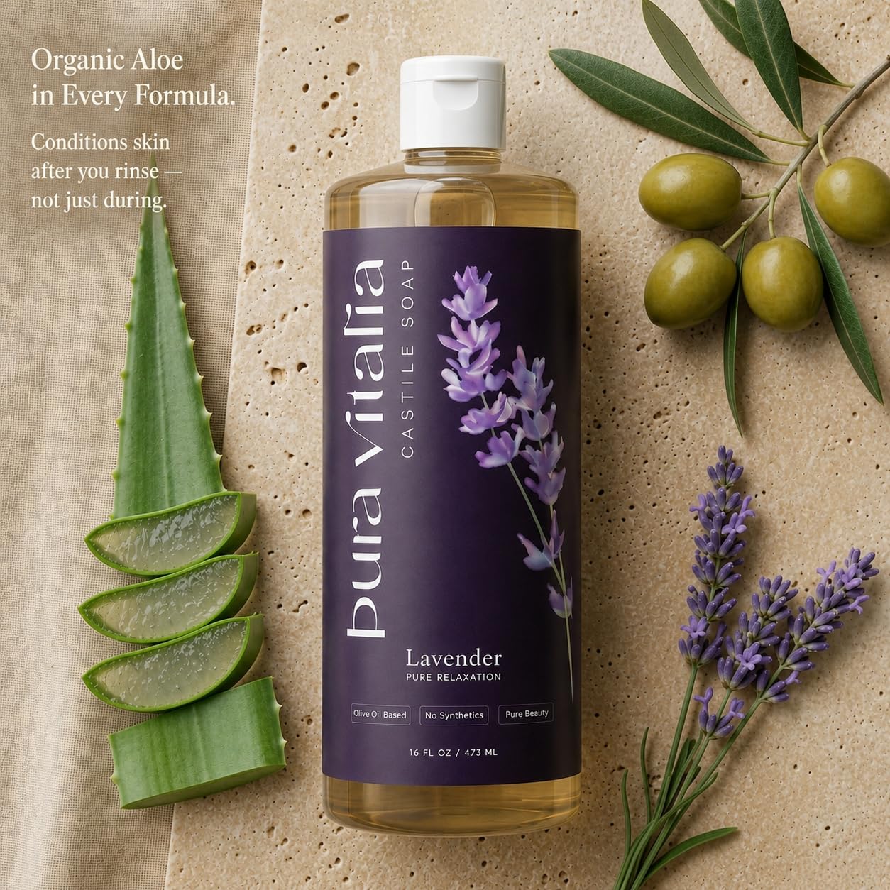 Pura Vitalia Lavender Organic Castile Soap Body Wash | Made with Organic Aloe Vera for Sensitive & Dry skin | No SLS, Parabens, or Synthetic Fragrance Beauty & Personal Care Pura Vitalia