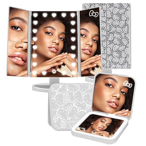 Impressions Vanity Hello Kitty Lighted Makeup Mirrors Bundle, Supercute Trifold and Compact Mirror with LED Lights, Magnification, Touch Screen Beauty & Personal Care IMPRESSIONS VANITY · COMPANY