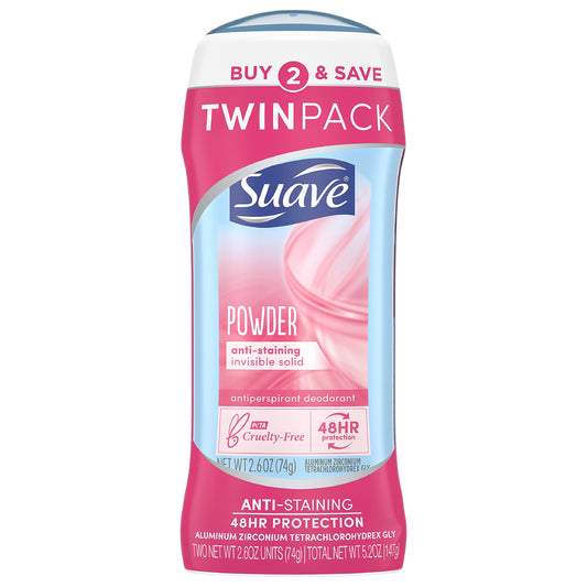 Suave Deodorant Antiperspirant & Deodorant Stick 48-hour Odor and Wetness Protection Powder Deodorant for Women 2.6 oz 2 Count Beauty and Personal Care Suave