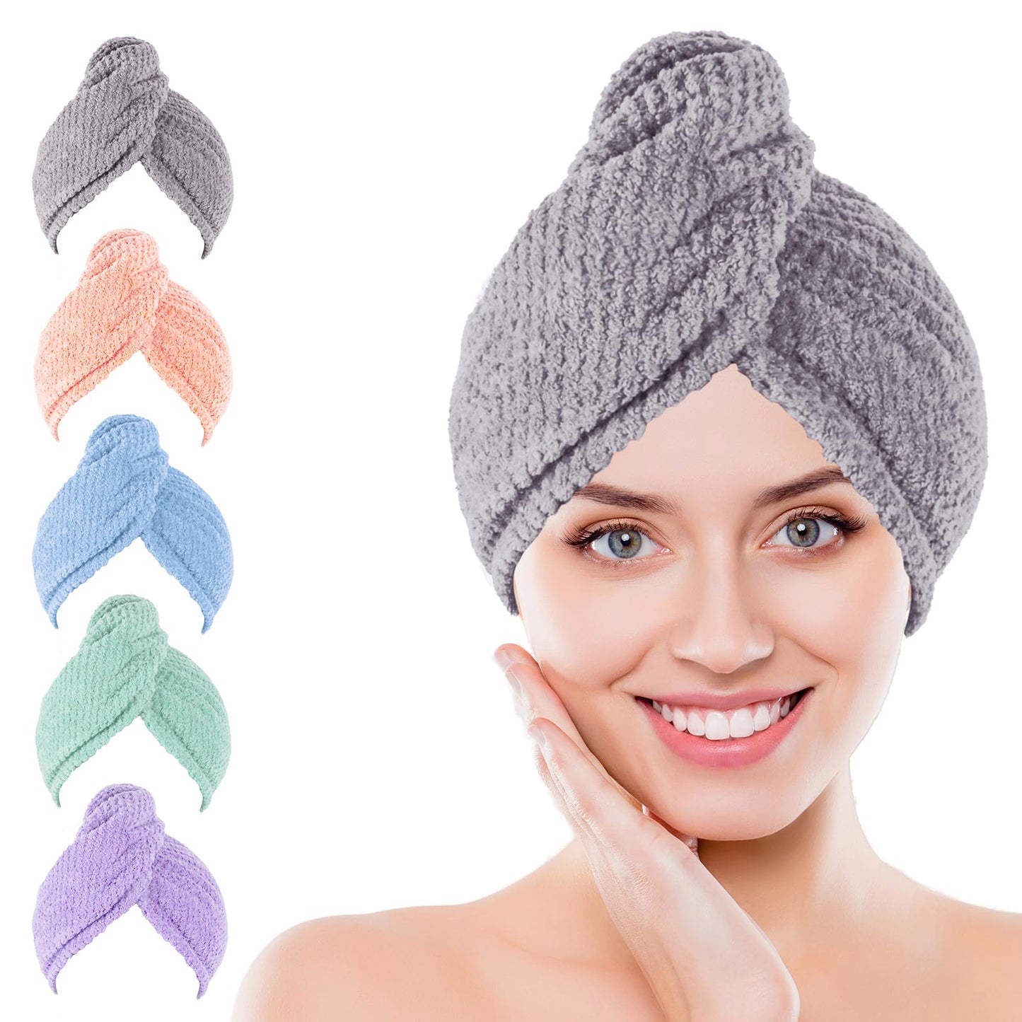 Kldnkig Soft Microfiber Hair Drying Towel Wrap, 5 Pack Elastic Hair Turbans for Fast Drying, Ideal for Women, Curly Wet Hair Beauty and Personal Care Kldnkig