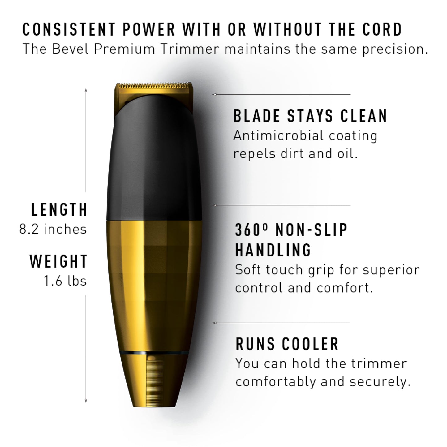 Bevel Beard Trimmer for Men - Gold Edition Cordless Trimmer, 8 Hour Rechargeable Battery Life, Tool Free Adjustable Zero Gapped Blade, Barber Beauty and Personal Care Bevel