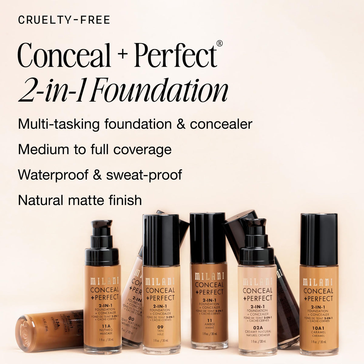 Milani Conceal + Perfect 2-in-1 Foundation + Concealer for a Flawless Complexion, Under Eye Corrector, Cover Redness and Imperfections, Waterproof and