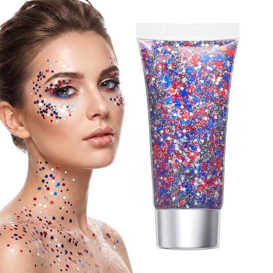 Red White Blue Hair Glitter Stick, 2026 New Patriotic USA Flag Star Chunky Face Body Outfits Sparkle Patriotic Pride Glitter for Soccer President's Beauty & Personal Care SundownAura