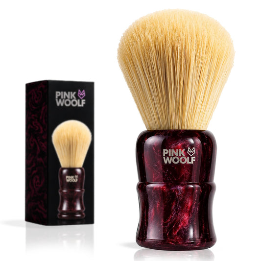Pink Woolf Boar Shaving Brush for Men - 28mm Natural Boar Bristles, Dense Wet Shave Brush for Rich Lather, Premium Maroon Handle, Soft Face Feel Beauty and Personal Care Pink Woolf