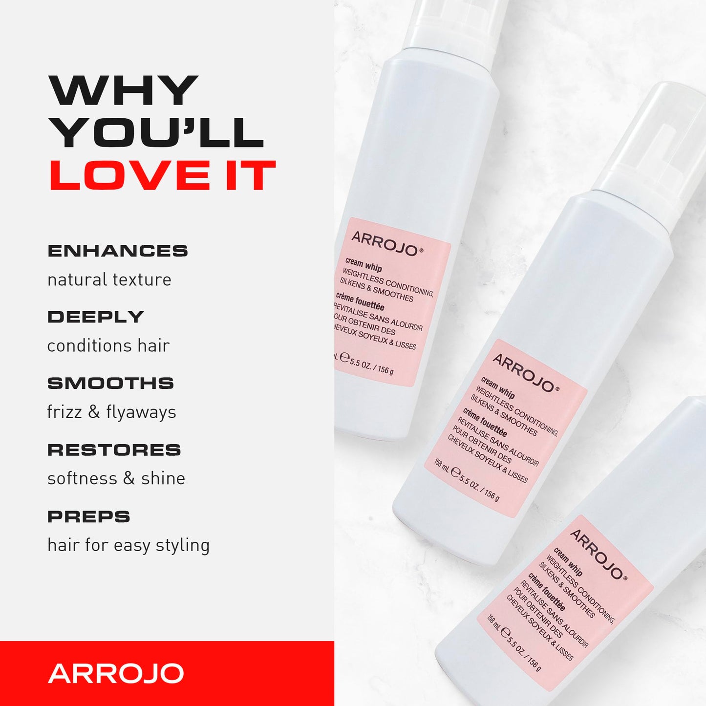 ARROJO Cream Whip - 5.5 Fl Oz - Conditioning Leave-In Hair Styling Cream for Wavy or Dry Hair, Sulfate & Sodium-Chloride Free, Antioxidant Beauty & Personal Care ARROJO