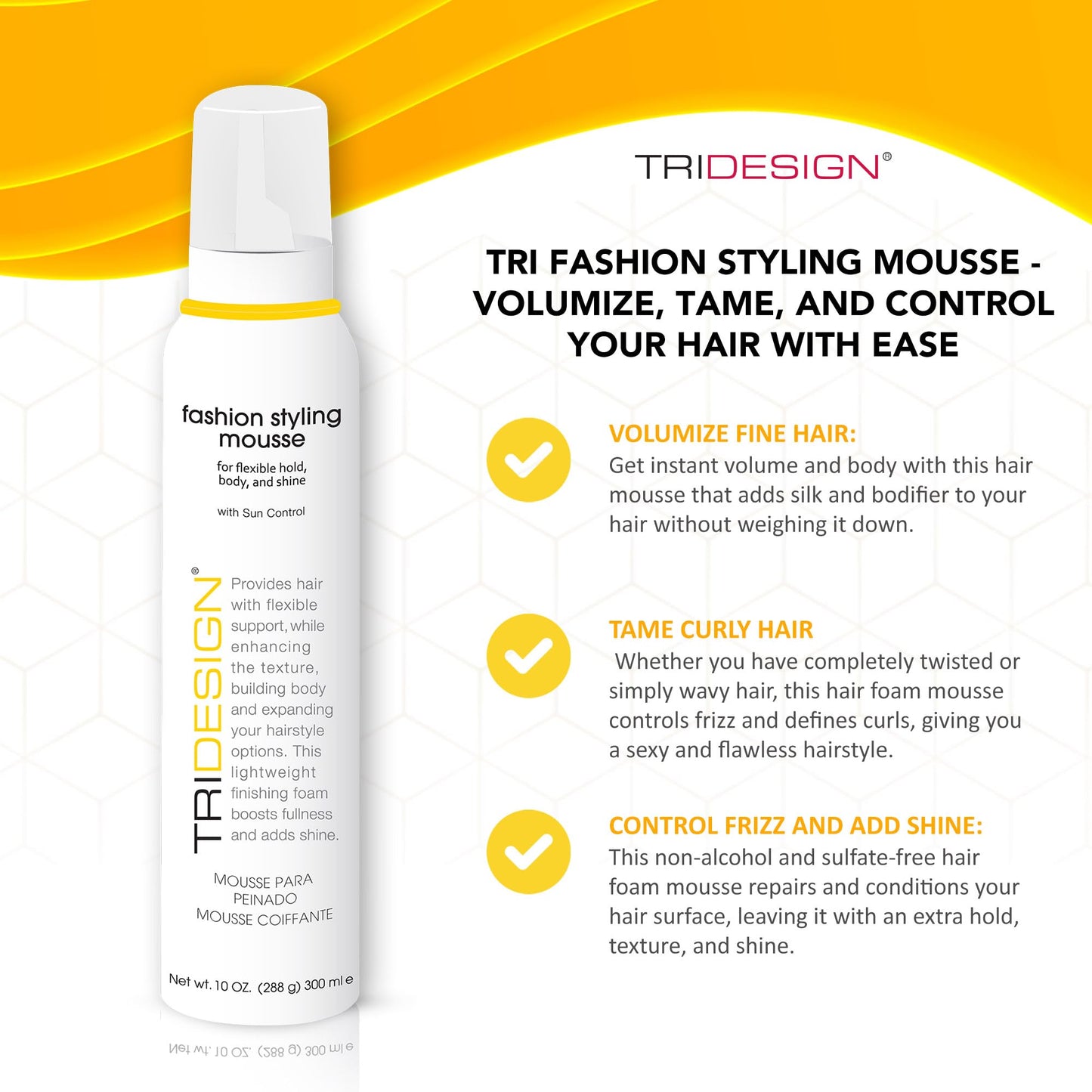 TRI Fashion Styling Mousse - Wavy Hair Volumizer & Curl Tamer with Frizz Control, Shine & Styling Options for Women, Hair Foam - 10 Ounce Beauty & Personal Care TRIDESIGN