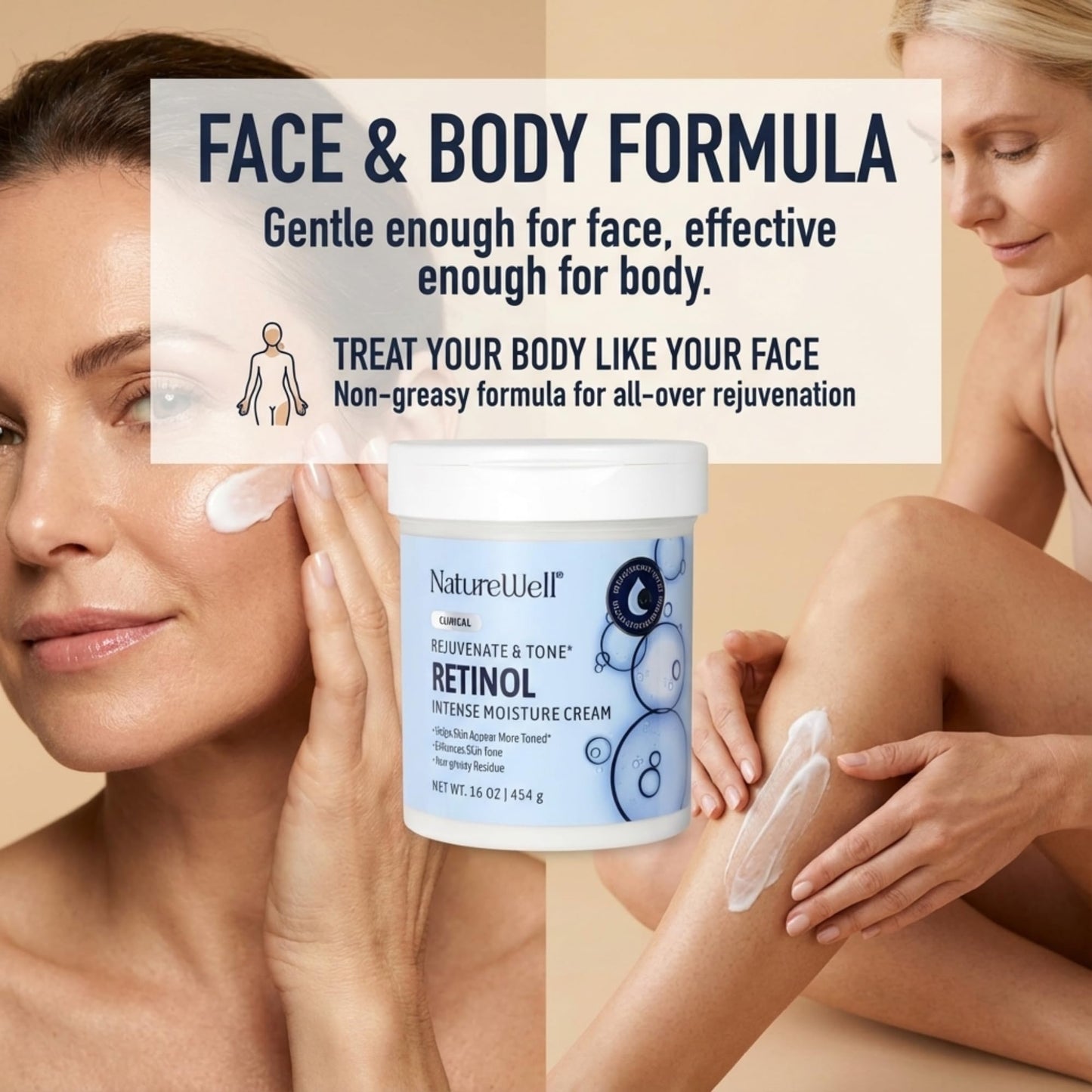 NATURE WELL Clinical Retinol Intense Moisture Cream for Face & Body - Anti-Aging Firming Cream for Wrinkles, Fine Lines & Crepey Skin - Hydrating Beauty & Personal Care NATURE WELL