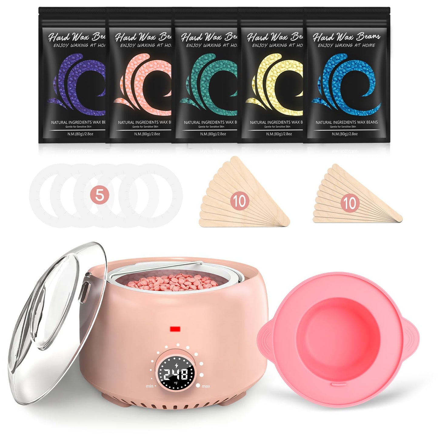 TIKESI Waxing Kit for Women and Men, Digital Wax Warmer with 14OZ 5 Bags Hard Wax Beads, at Home Wax kit for Full Body, Face, Eyebrows, Bikini, Legs Beauty and Personal Care TIKESI