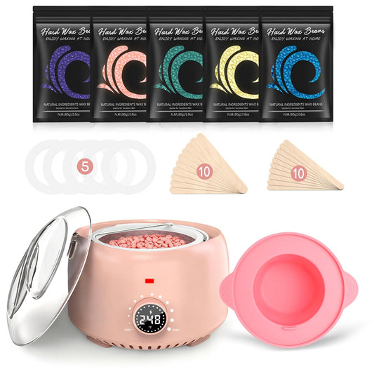 TIKESI Waxing Kit for Women and Men, Digital Wax Warmer with 14OZ 5 Bags Hard Wax Beads, at Home Wax kit for Full Body, Face, Eyebrows, Bikini, Legs Beauty and Personal Care TIKESI