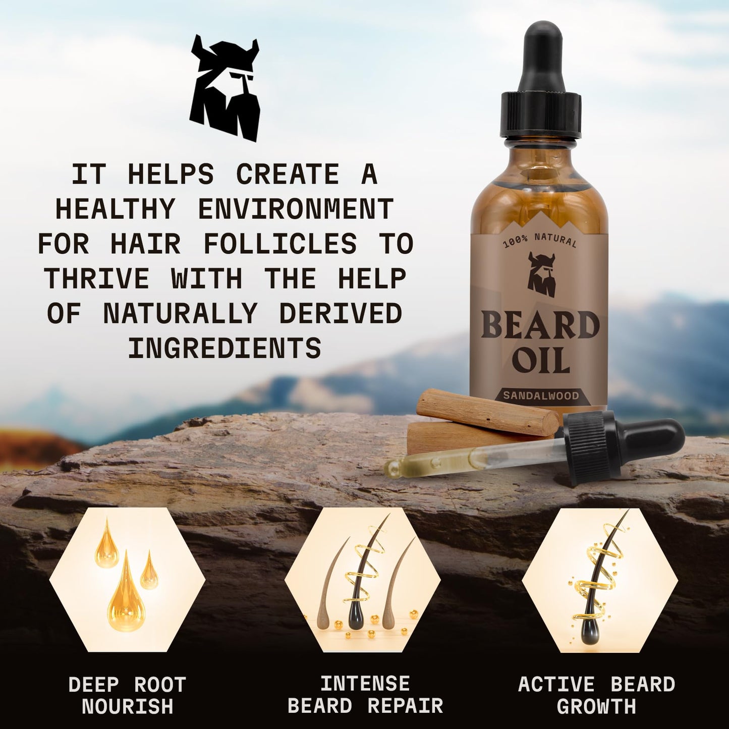 Striking Viking Sandalwood Beard Oil for Men - 2 Fl Oz, Sandalwood Scent - Natural Hydrating & Softening Beard Care with Argan, Jojoba, Almond & Tea Beauty & Personal Care Striking Viking