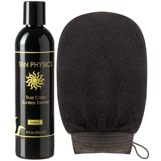 Tan Physics Sunless Tanner 8oz with Exfoliation Mitt- Self Tanning Lotion - Instant Tanning Lotion for Face & Body - Natural Self Tanner for a Beauty & Personal Care Tan Physics