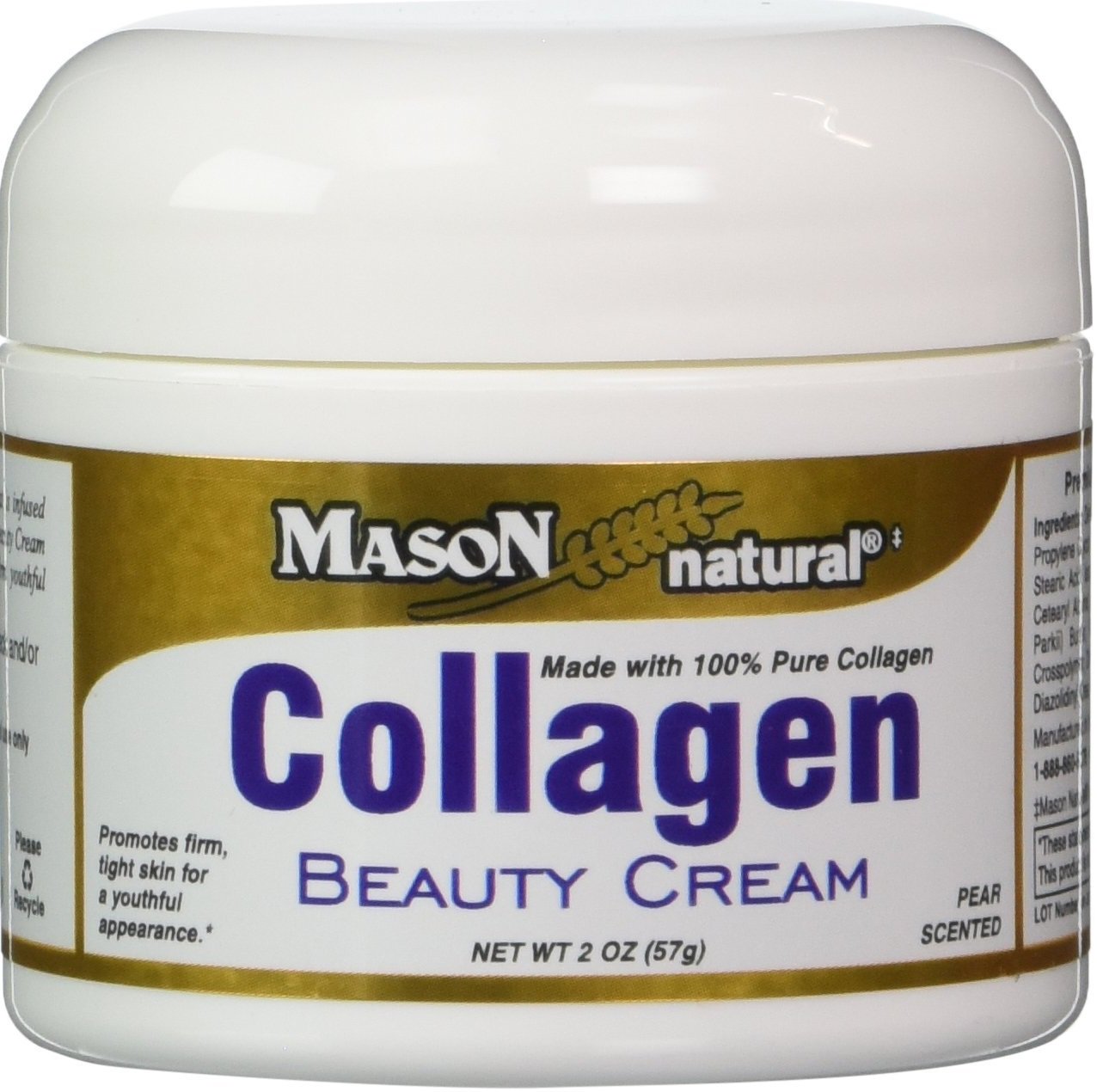 Collagen Beauty Cream Made With 100% Pure Collagen Promotes Tight Skin Enhances Skin Firmness 2 Oz. Jar Pack Of 10 Beauty & Personal Care MASON NATURAL