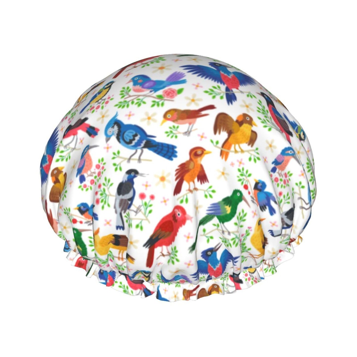 Birds Pattern Shower Cap For Women Reusable Waterproof Double Layers Bath Cap Hair Protection Elastic Ladies Spa Salon Shower Hat Beauty and Personal Care YUZEKABZ