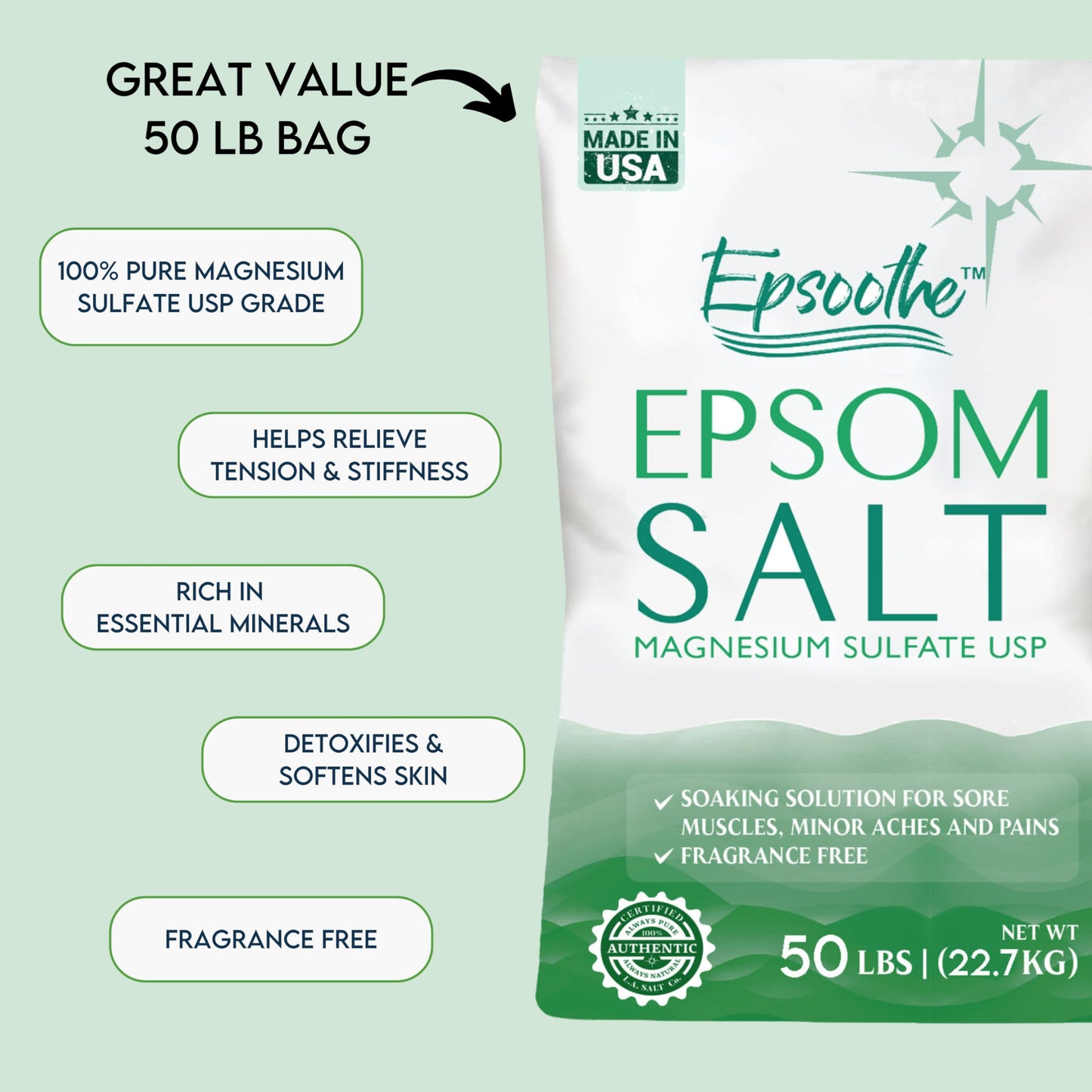 Epsom Bath Salt, Magnesium Sulfate USP, Unscented, Fine Grain, 50 Pound Bag (Packaging May Vary) Beauty and Personal Care LA SALT CO