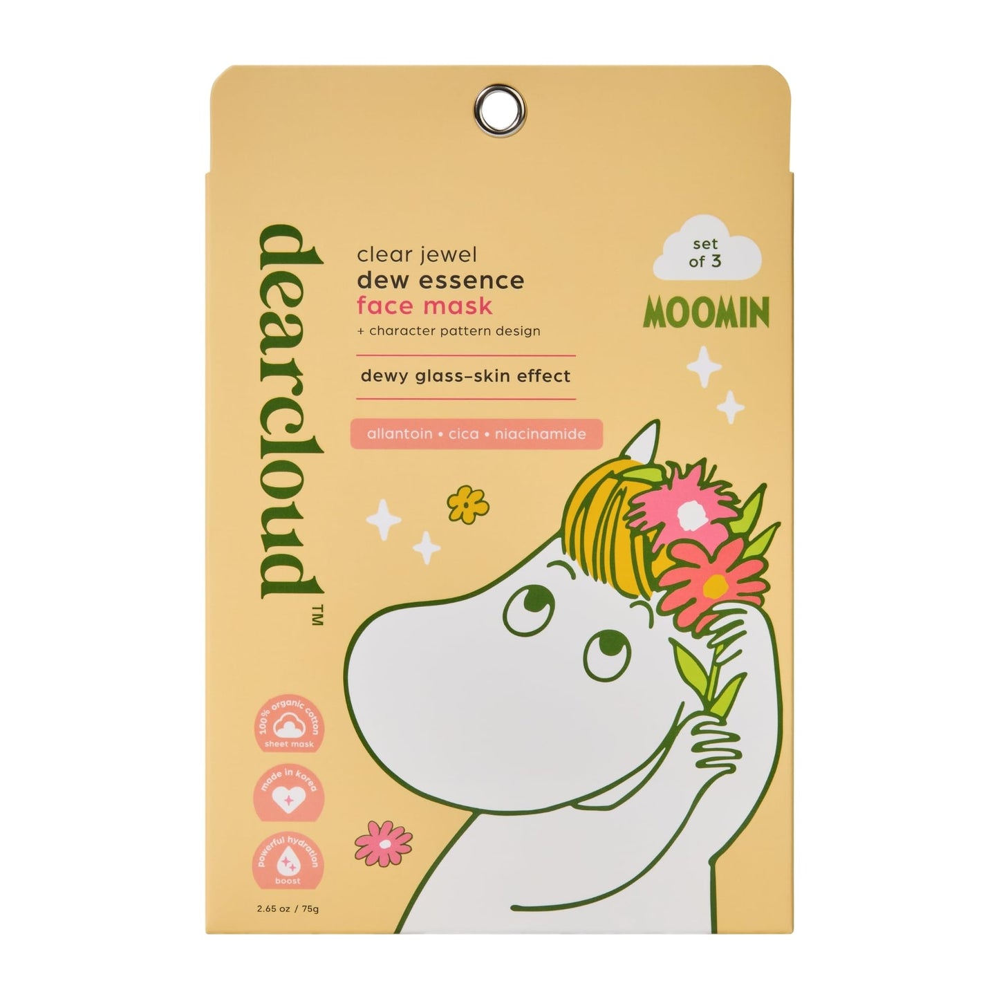 dearcloud Moomin' Clear Jewel Dew Essence Face Mask, Korean Sheet Mask - Allantoin, Niacinamide & Cica (3 Count) Beauty & Personal Care dearcloud