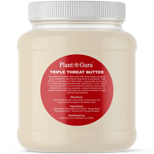 Triple Threat Body Butter 3 lbs – Shea, Mango & Coconut Oils | 100% Natural Raw Moisturizer for Skin, Hair, Lips & Soap Making Beauty & Personal Care Plant Guru