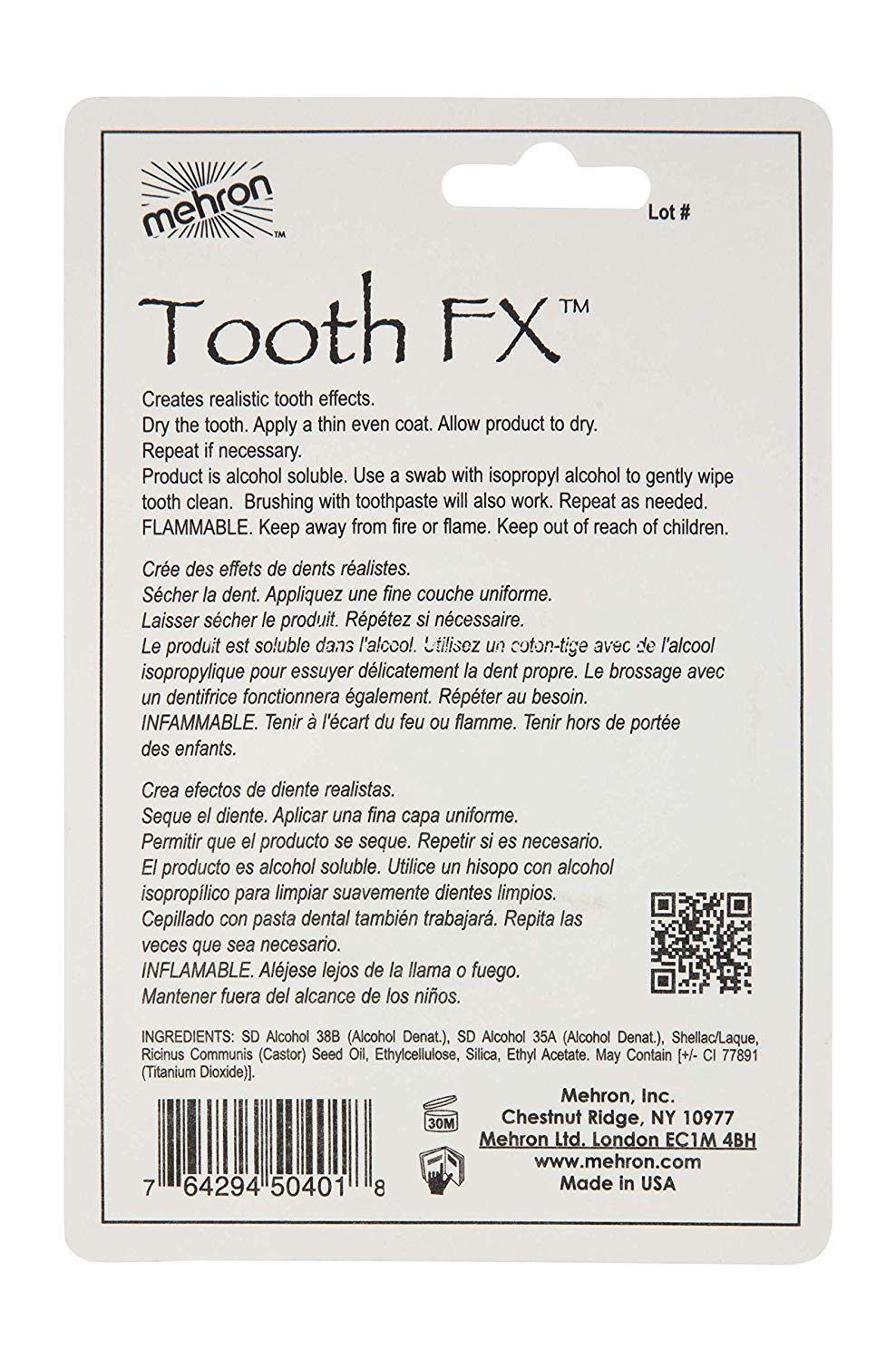 Mehron Makeup Tooth FX with Brush for Special Effects, Halloween, Movies (.25 oz) (White) Beauty & Personal Care Mehron