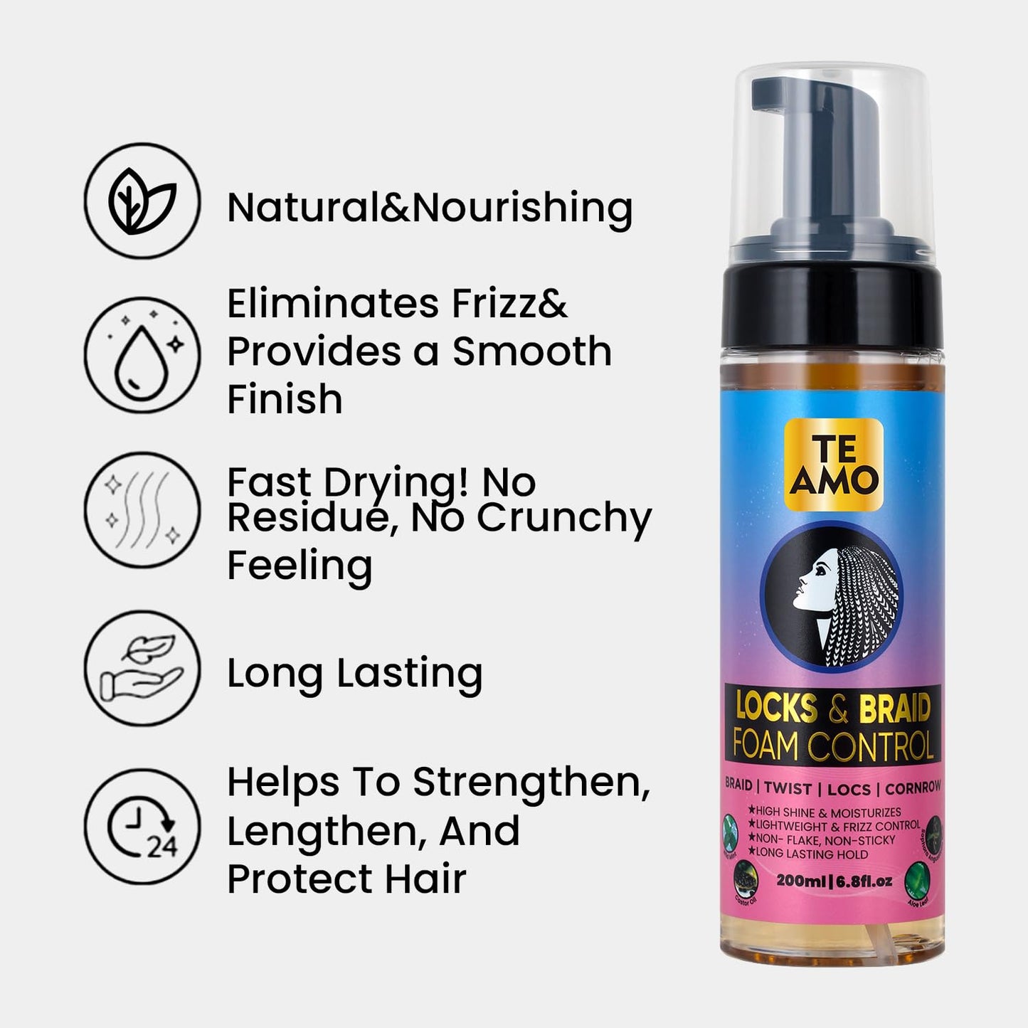 Te Amo Locks & Braid Foam Control - Long-Lasting Braid Foam for braiding | No Frizz or Fraying | Moisturizes & Seals Braids, Locs, Twists & Cornrows Beauty & Personal Care Te Amo