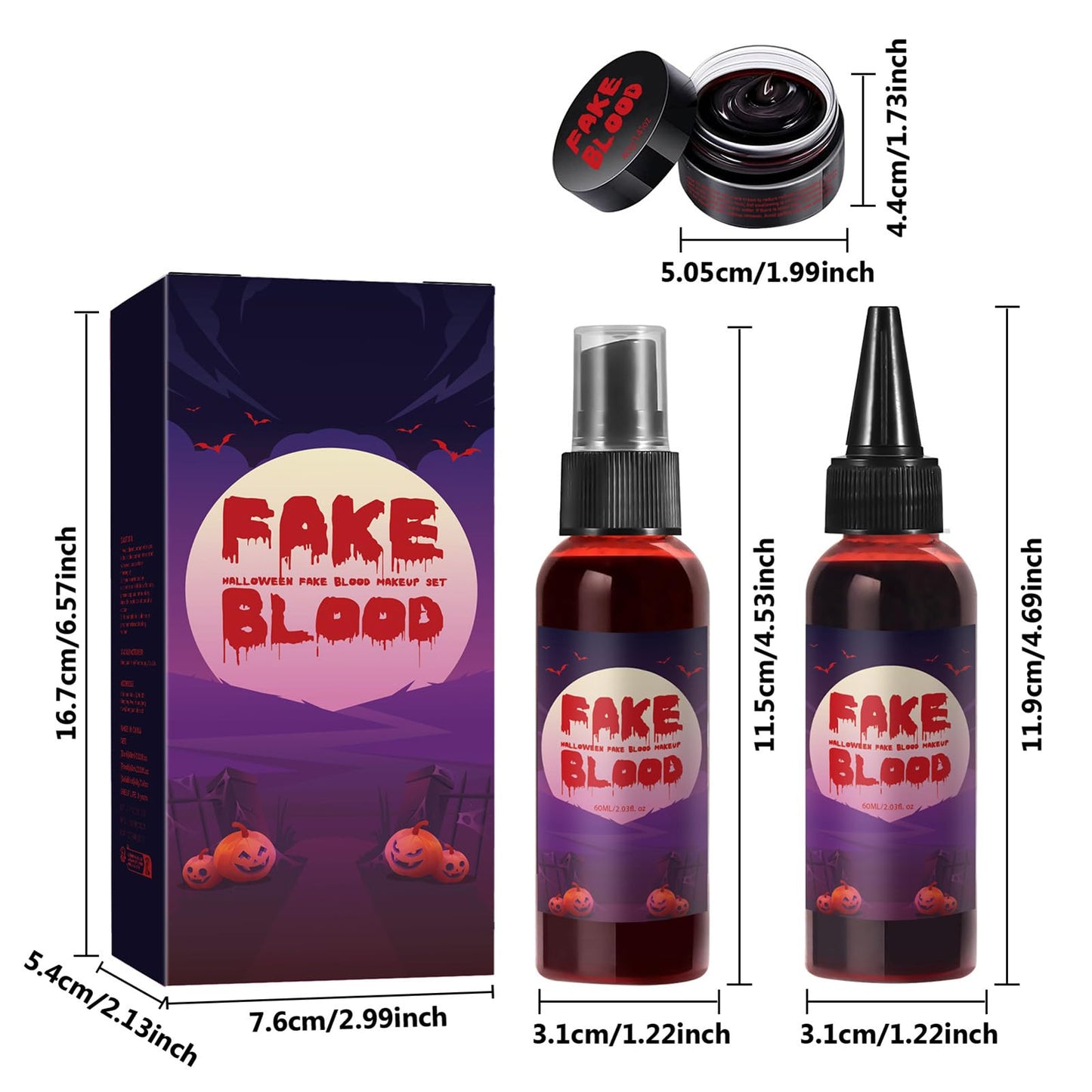 AOYEBO Fake Blood Makeup Kit - 60ml Spray & 40ml Coagulated Blood, Washable Realistic SFX Makeup for Halloween Zombie Vampire Cosplay (Natural Beauty & Personal Care AOYEBO