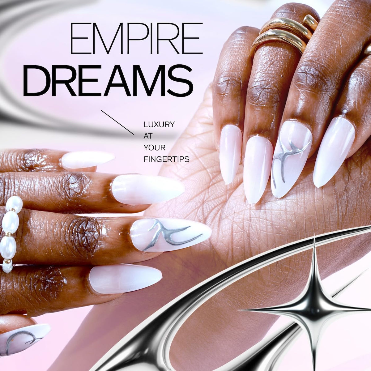EBIN NEW YORK EMPIRE DREAMS - Cuff Me | Press-On Nail Set in Long Coffin Style, Salon Acrylic Finish, Includes Prep Pad, Mini Nail File & Nail Glue