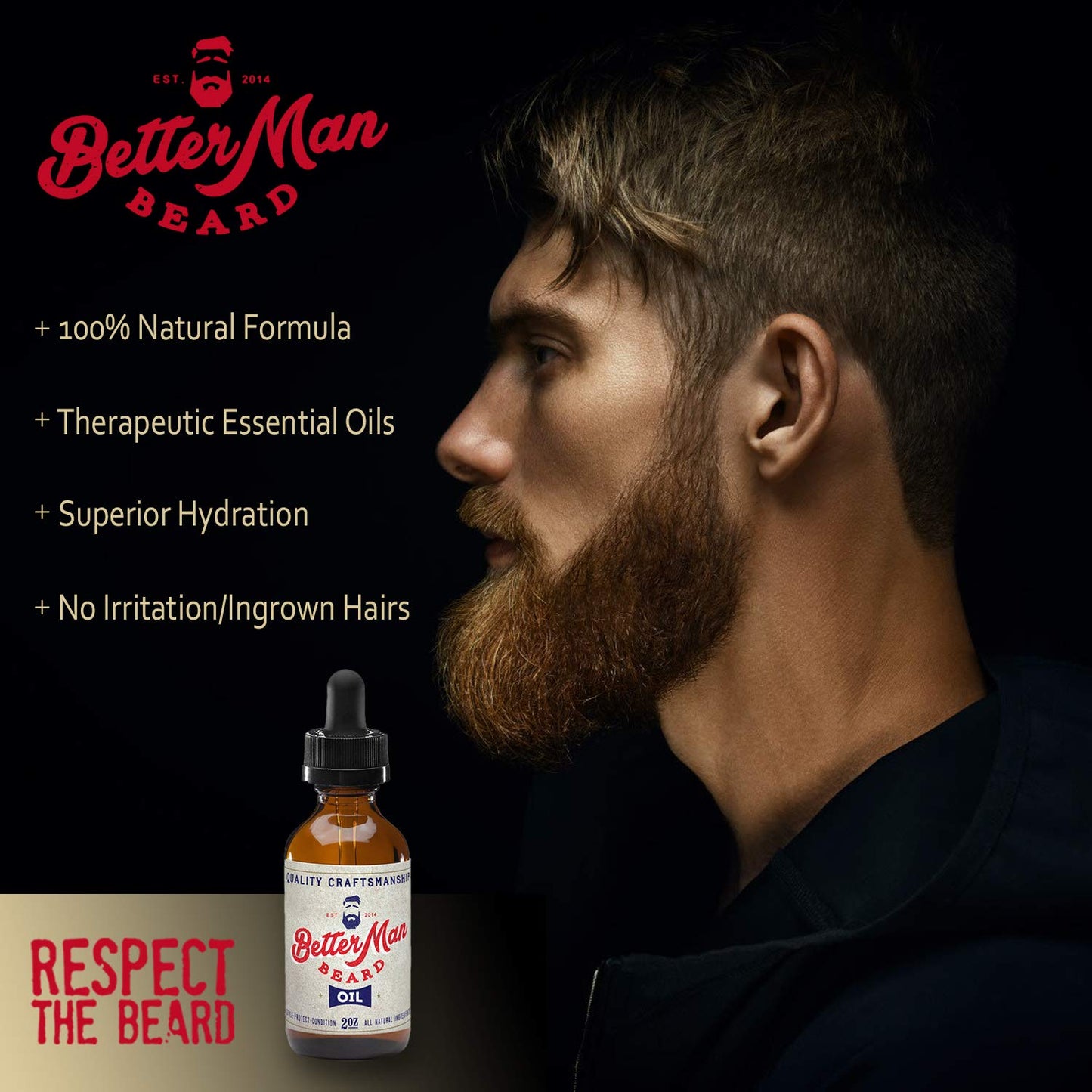 BETTER MAN BEARD Beard Oil - 2 oz All-Natural Leave-in Beard Conditioner with Therapeutic Grade Essential Oils & 100% Natural Formula - Oil1 Beauty & Personal Care BETTER MAN BEARD EST. 2014