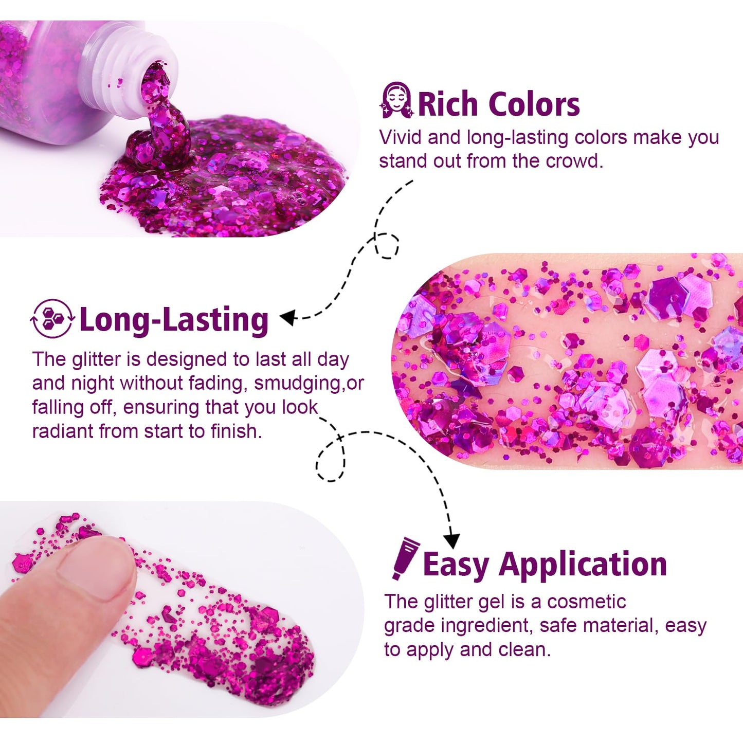 10 Colors Body Glitter,Face Glitter Makeup for Kids Women,Sparkly Chunky Hair Glitter for Eye Lip Hair Nails,Mardi Gras Glitter Makeup Face Beauty & Personal Care Dmsky