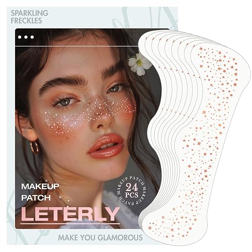Leterly 24 Pcs Glitter Freckles Face Tattoo,Rose Gold Face Glitter Makeup Patches Cute Sparkle Freckles Patches Waterproof Makeup Speckles for Face Beauty & Personal Care Leterly