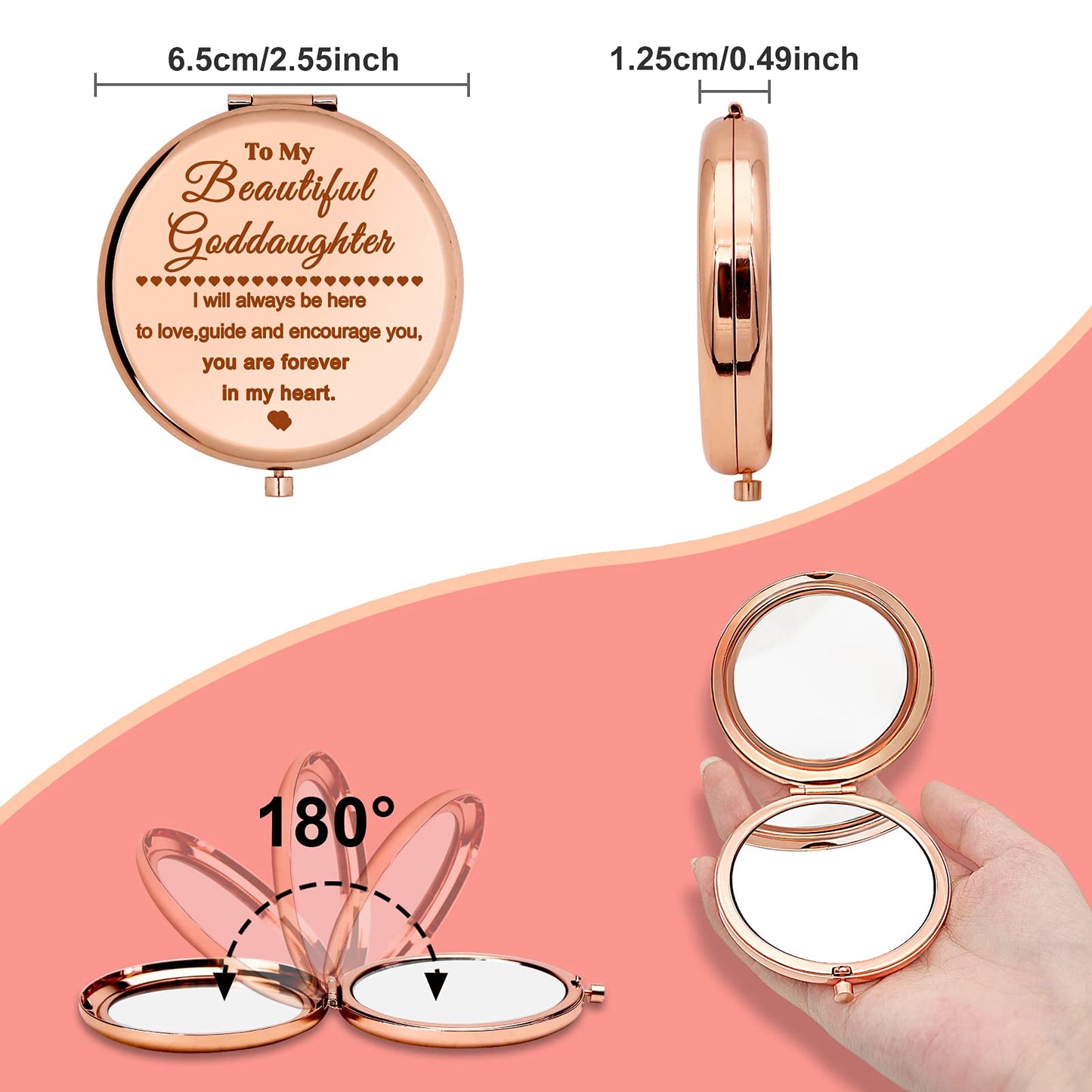 Goddaughter Gifts from Godmother Inspirational Birthday Gifts for Her Christian Compact Makeup Mirror to My Goddaughter Pocket Folding Makeup Mirror Beauty & Personal Care Gevody