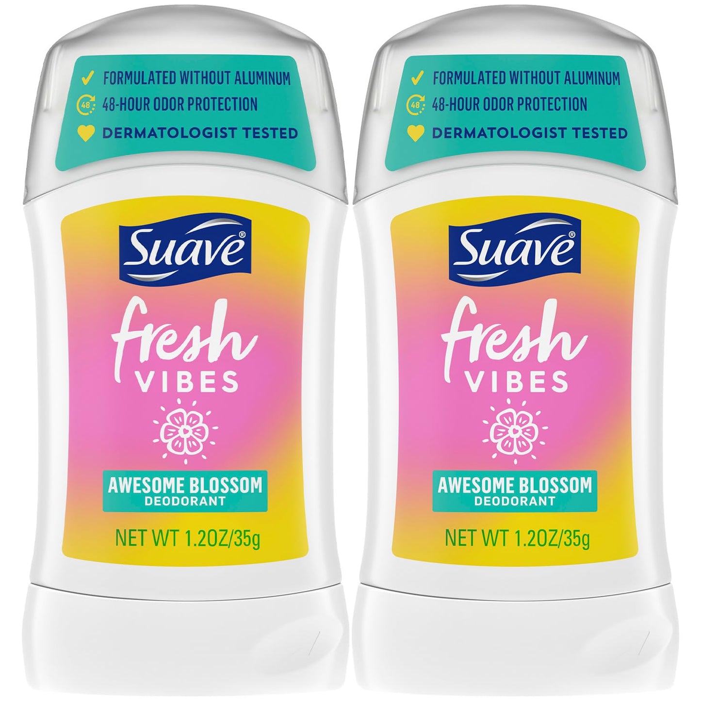 Suave Aluminum-Free Deodorant for Kids, Teen Girls & Boys, Fresh Vibes 2-Pack, 48H Protection, 1.2 Oz Ea Beauty and Personal Care Suave