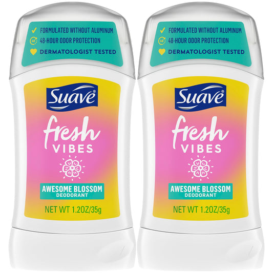 Suave Aluminum-Free Deodorant for Kids, Teen Girls & Boys, Fresh Vibes 2-Pack, 48H Protection, 1.2 Oz Ea Beauty and Personal Care Suave