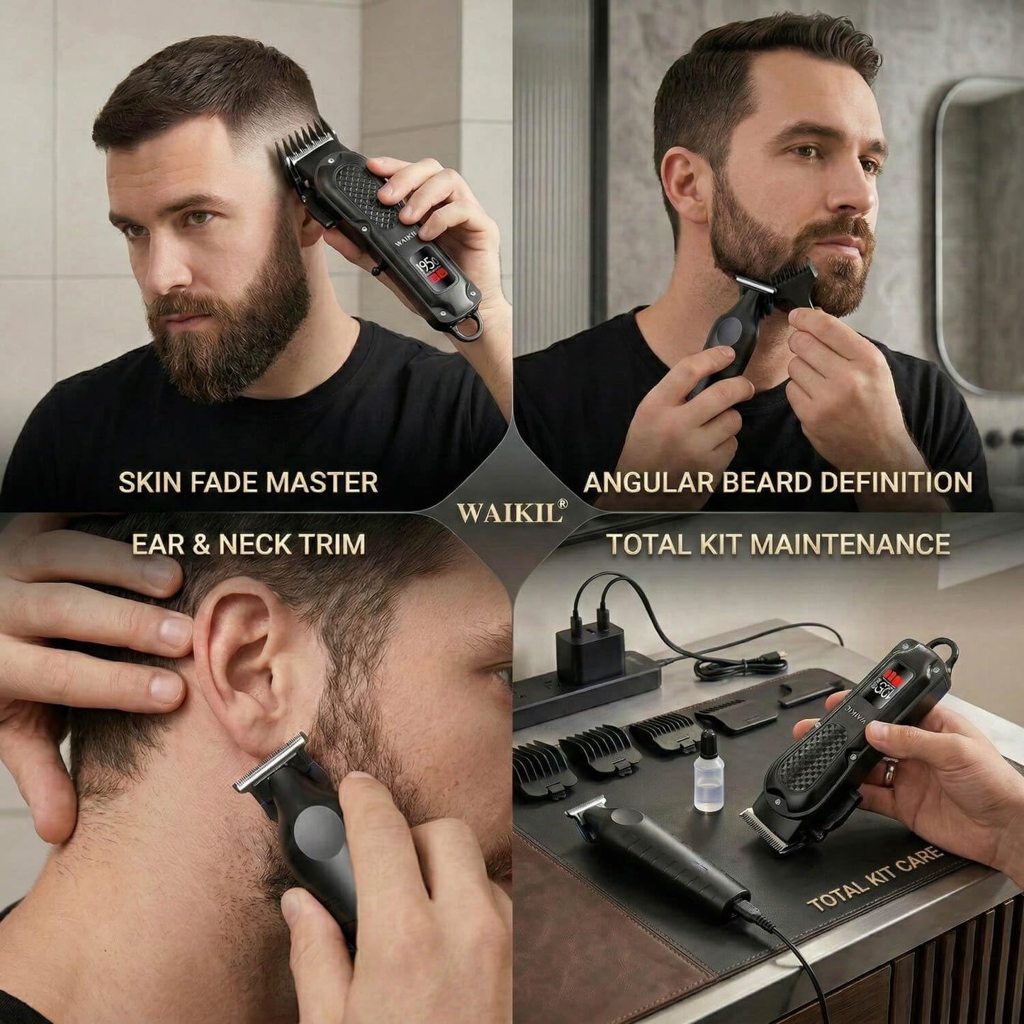 WAIKIL Professional Hair Clippers for Men with T-Blade Trimmer, Cordless Barber Clippers Set, Rechargeable Grooming Kit with Guards, Beard Trimmer Beauty and Personal Care WAIKIL