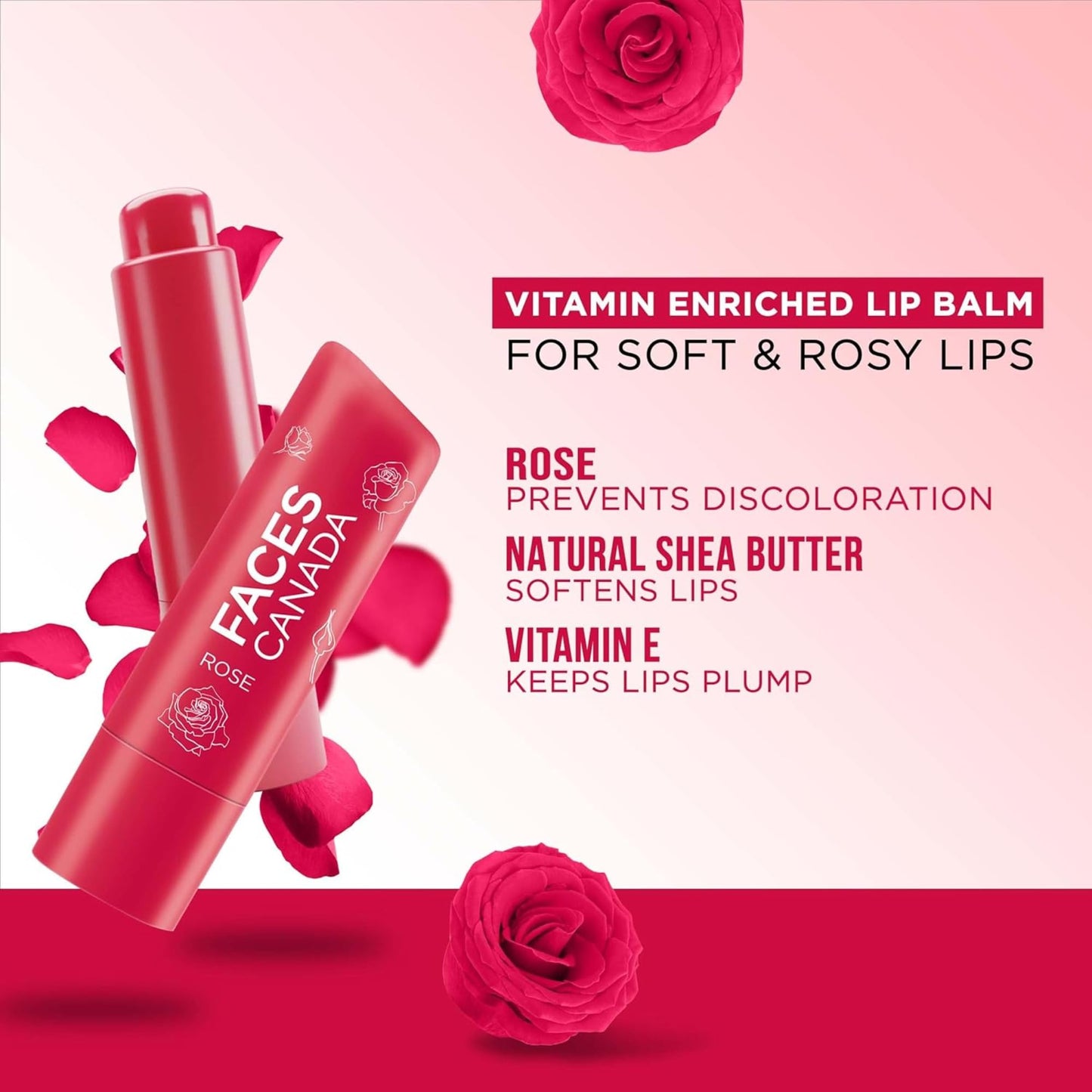 Facescanada Tinted Rose Lip Balm SPF 15 - Hydrating Lip Care with Vitamin E & Shea Butter - Soft Rose-Red Tint for Fresh, Healthy-Looking Lips Beauty and Personal Care FACESCANADA