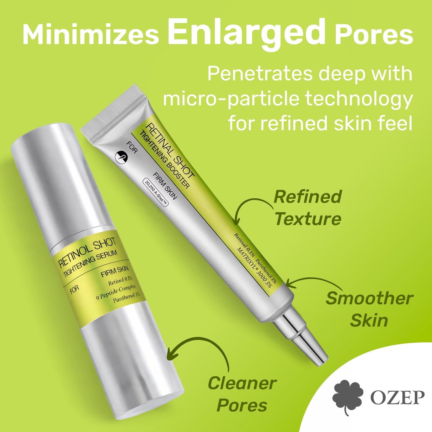OZEP Retinol Booster 15ml and Retinol Tightening Serum 30ml, Anti-Aging Gift Set, Vitamin A Power Duo with 0.1% Retinol, 9 Peptide Complex, 1% Beauty & Personal Care OZEP