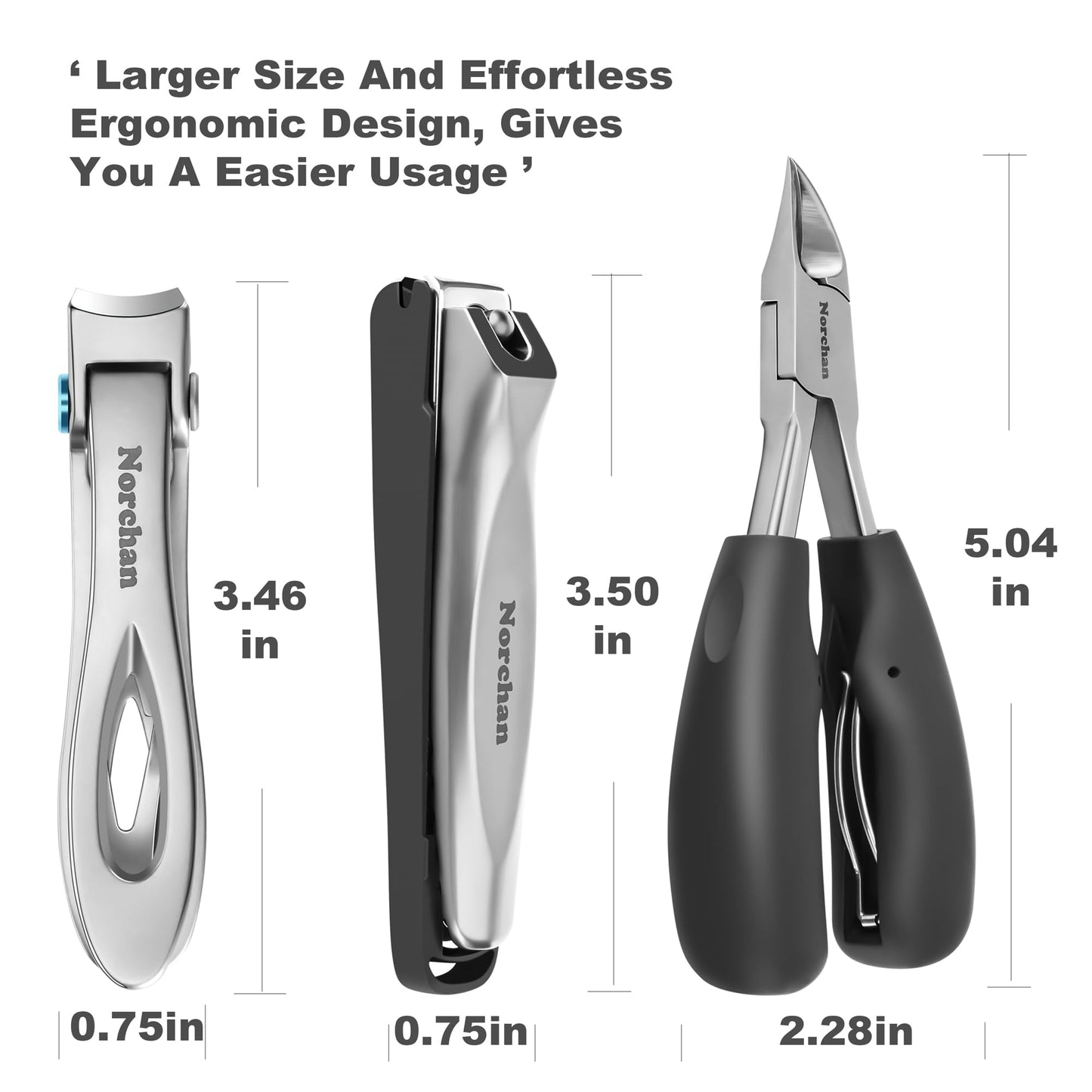 NORCHAN Large Nail Clippers Set, 5-Piece Sharp Toenail and Fingernail Clippers with Nail File, Ideal for Men and Women (Premium, Big Size, Heavy-Duty Beauty & Personal Care Norchan