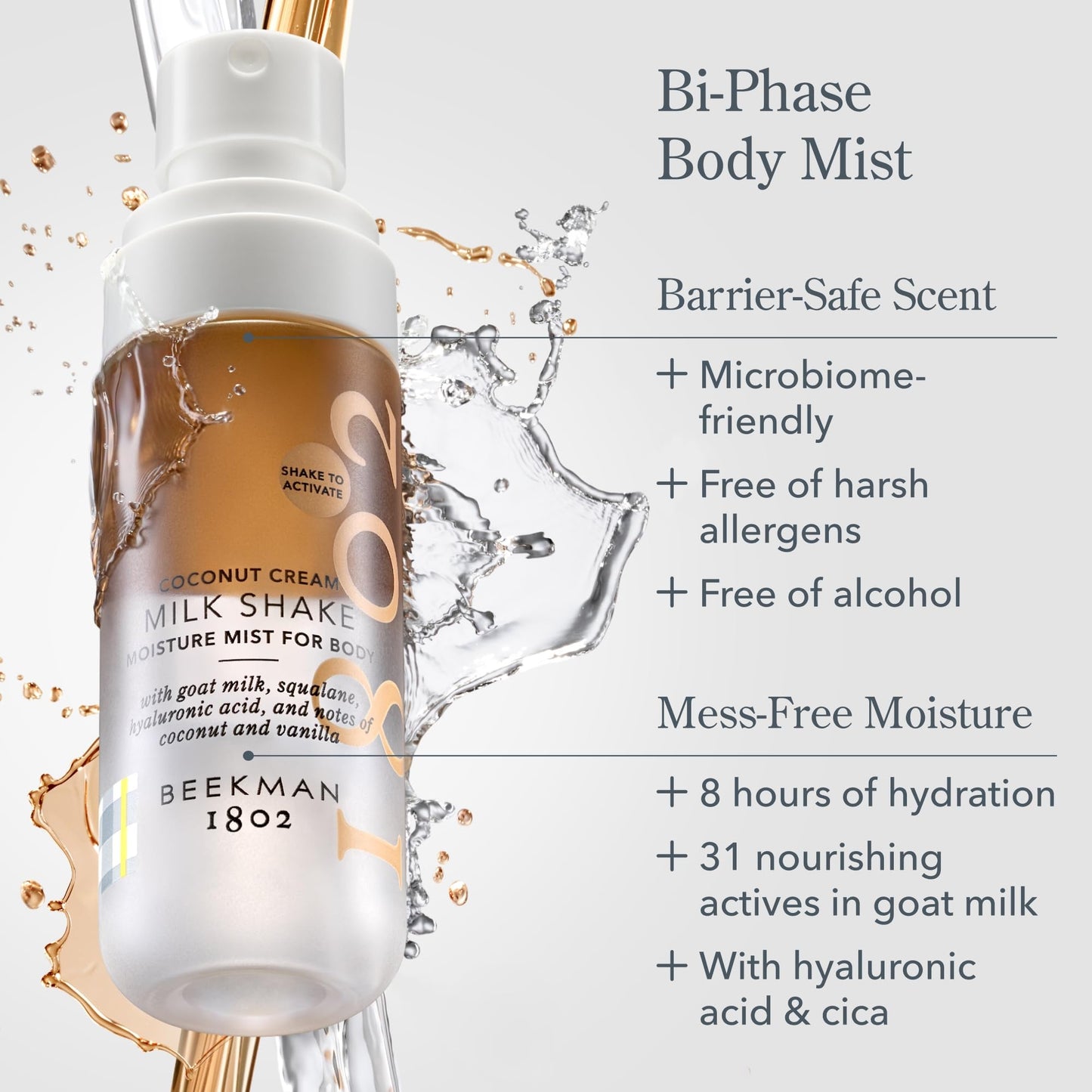 Beekman 1802 Milk Shake Hydrating Body Mist - Alcohol-Free Moisture with Goat Milk, Hyaluronic Acid & Squalane, Lightweight Skin Softening Spray Beauty & Personal Care Beekman 1802