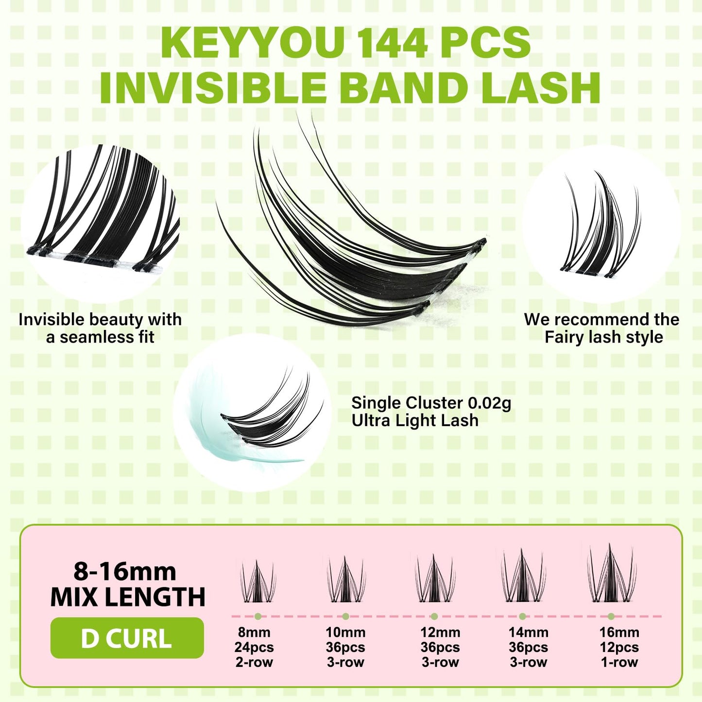 KEYYOU Fairy Lash Clusters, 0.03mm Invisible Band, Waterproof DIY at Home Beauty and Personal Care KEYYOU